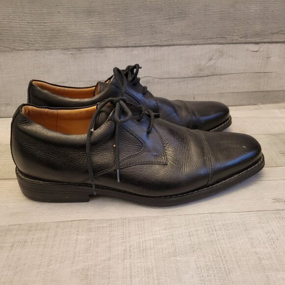 Mens Black Leather Lace-Up Dress Shoes Size 9.5 D - Picture 1 of 7